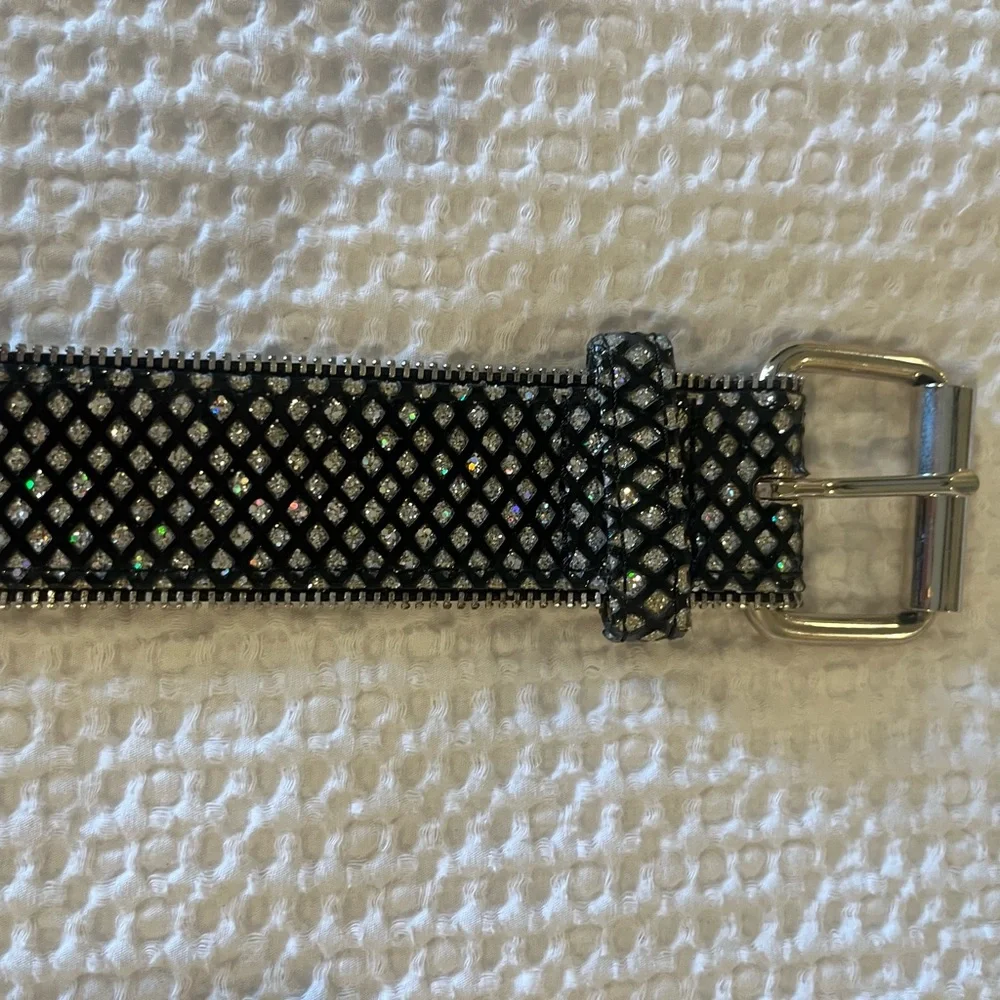 Black and Silver Shiny Glitter Sparkly Disco Party Rhinestone Belt - Picture 1 of 6